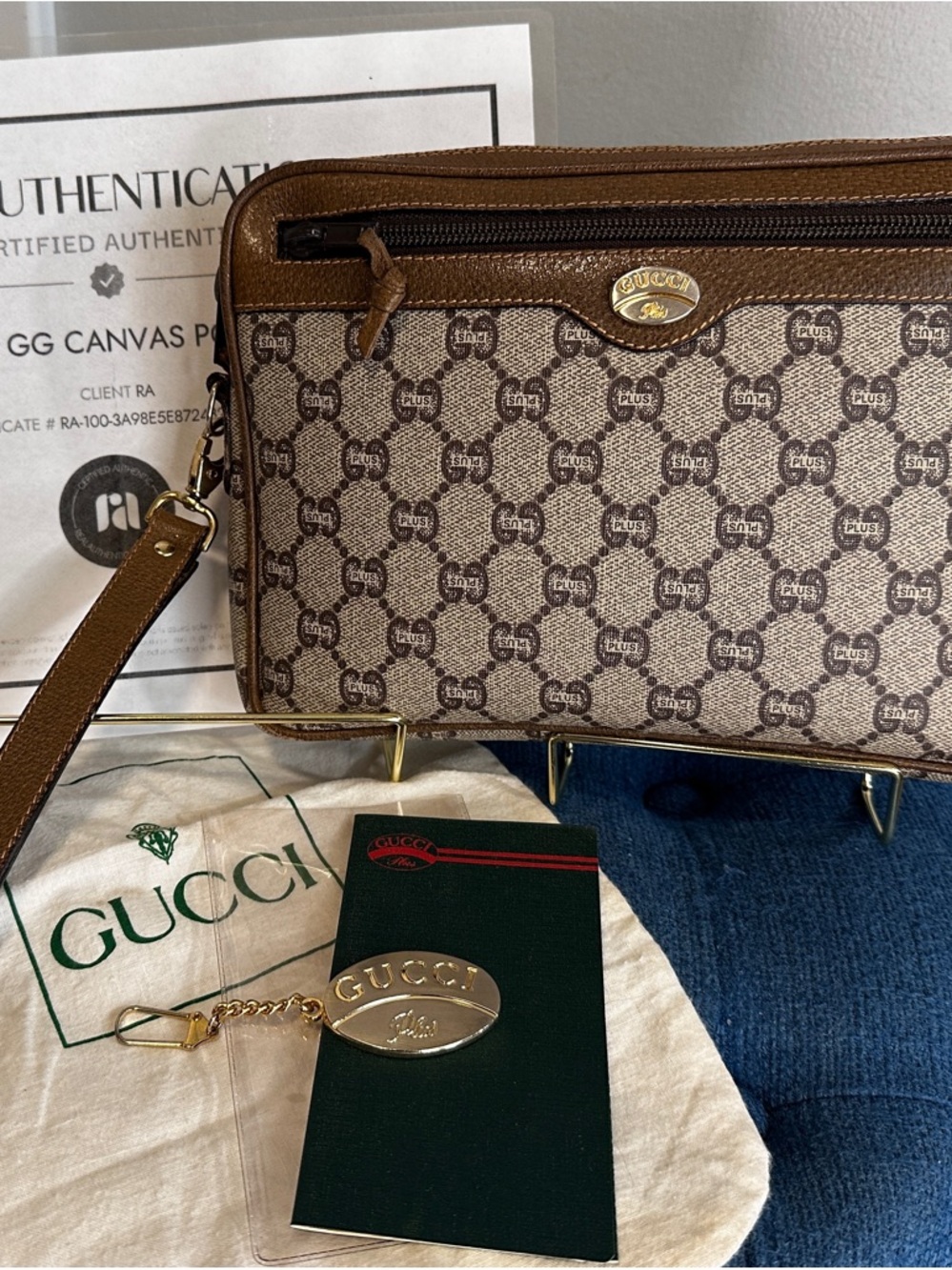 Vintage Gucci Brown GG Monogram Pochette with Charm and COA - Picture 3 of 17